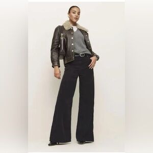 NWT Reformation BLACK EDEN WIDE LEG CORDUROY PANT Size 26